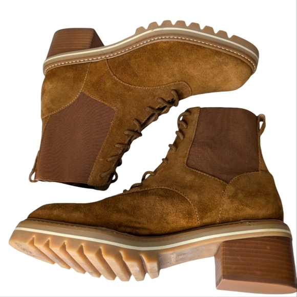 BERNARDO Salerno Lace-Up/Elastic Lug Sole Boot Tobacco Split Suede...Size 11 - Picture 4 of 10